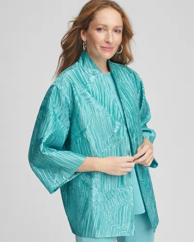 Chico's Travelers™ Pleated Jacket In Aquatic Teal Size Xxl |  Wrinkle-free Travel Clothing