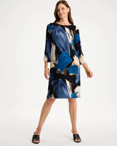 Chico's Travelers™ Printed 3/4 Bell Sleeve Dress In Blue In Medieval Blue