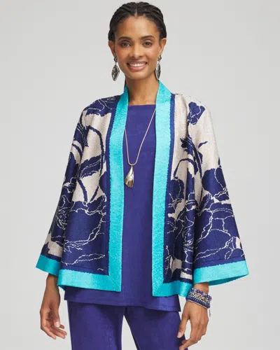 Chico's Travelers™ Reversible Floral Crushed Jacket In Blue Size Xxl |  Wrinkle-free Travel Clothing In Blue Casa