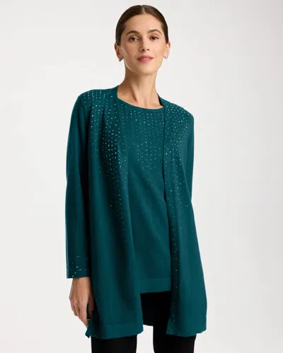 Chico's Travelers™ Rhinestone Embellished Cardigan Sweater In Mazarine Teal