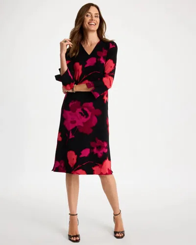Chico's Travelers™ Rose Print Midi Dress In Enamel Red In Multi