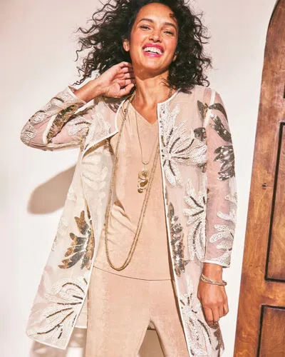 Chico's Travelers Sequin-mesh Jacket In White