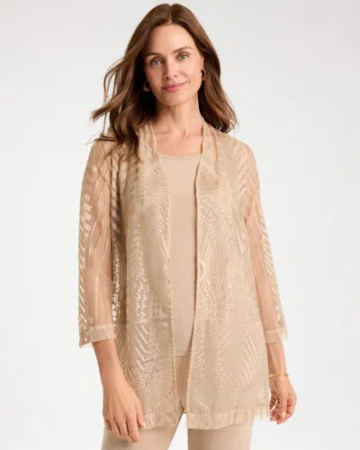 Chico's Travelers™ Sheer Embroidered Lace Cardigan Sweater In New Sonora Sand