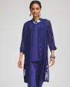 Chico's Travelers™ Sheer Jacquard Jacket In Blue Size Medium |  Wrinkle-free Travel Clothing In Blue Casa