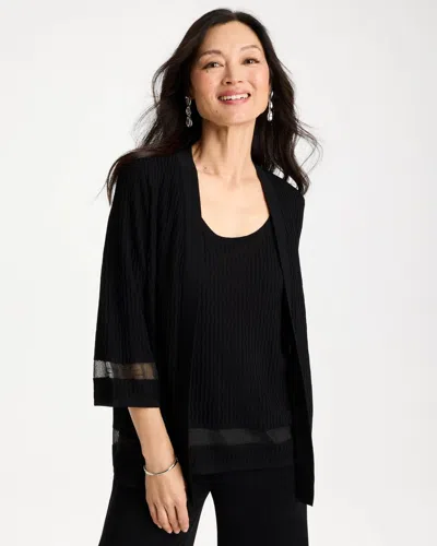 Chico's Travelers™ Sheer Stripe Cardigan Sweater In Black