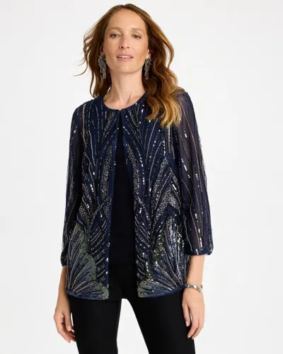 Chico's Travelers™ Shimmer Mesh Jacket In Blue