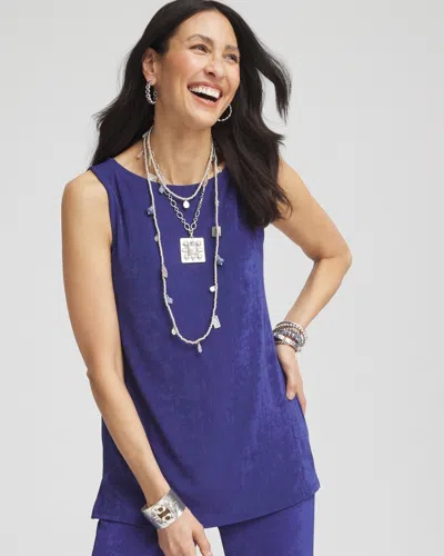 Chico's Travelers™ Side Slit Tank Top In Blue Size 0/2 |  Wrinkle-free Travel Clothing In Blue Casa