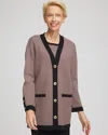 Chico's Travelers Tipped Button-down Cardigan Sweater In Deep Taupe In Brown