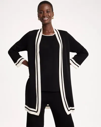 Chico's Travelers™ Tipped Long Sleeve Cardigan Sweater In Black In Travelers Black