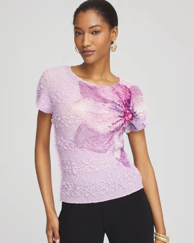 Chico's Travelers Tropical-floral Textured Top In Purple