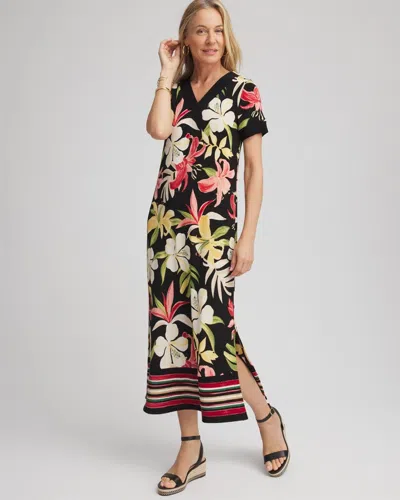 Chico's Travelers Tropical-lily Print Dress In Golden Chamois
