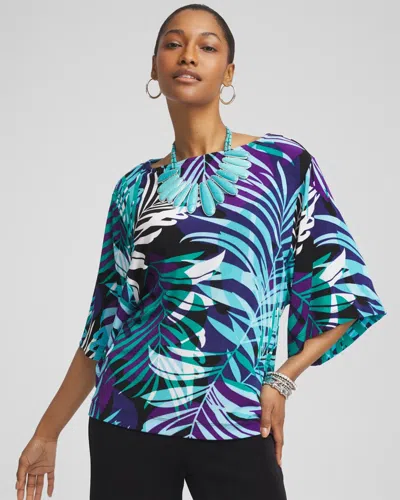 Chico's Travelers Tropical Nights Kimono Sleeve Top In Blue