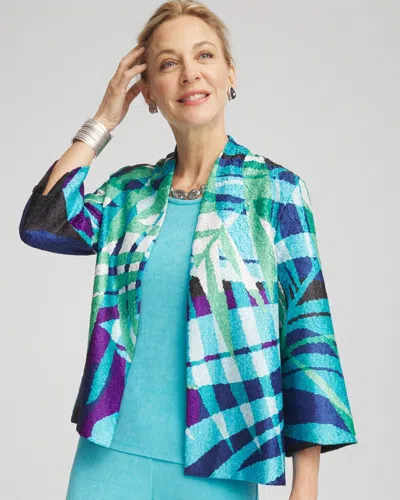 Chico's Travelers Tropical Nights Reversible Crushed Jacket In Blue