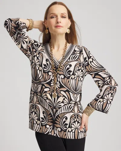 Chico's Travelers™ V-neck Print Tunic Top In Neutral Size 20/22 |  Wrinkle-free Travel Clothing In Smokey Taupe