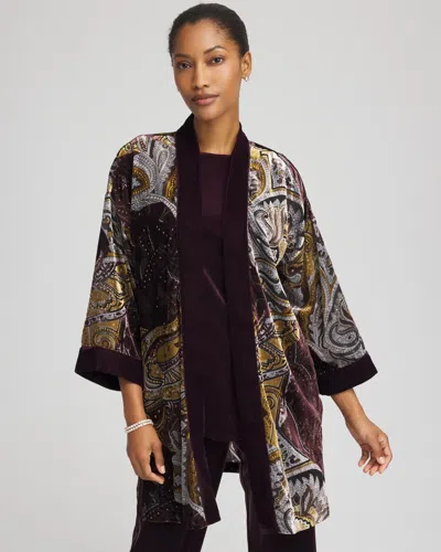 Chico's Travelers Velvet Burnout Kimono In Night Bloom In Purple
