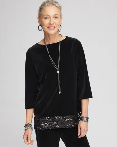 Chico's Travelers™ Velvet Sequin Tunic Top In Black Size 16/18 |  Wrinkle-free Travel Clothing In Travelers Black