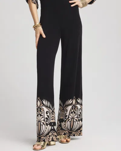 Chico's Travelers™ Wide-leg Border Print Pants In Black Size 8 |  Wrinkle-free Travel Clothing In Travelers Black