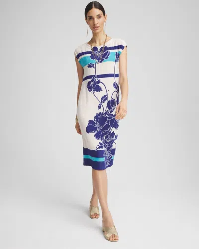 Chico's Travelers™ Wildflower Cap-sleeved Column Dress In Blue Size 16/18 |  Wrinkle-free Travel Clot In Blue Casa