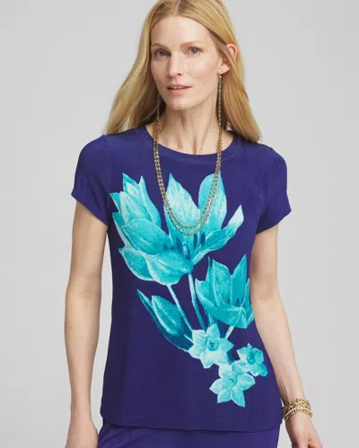 Chico's Travelers™ Wildflower Cap-sleeved Top In Blue Size 20/22 |  Travel Clothing In Blue Casa
