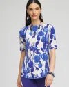Chico's Travelers™ Wildflower Elbow-sleeved Top In Blue Size 12/14 |  Wrinkle-free Travel Clothing In Vibrant Blue