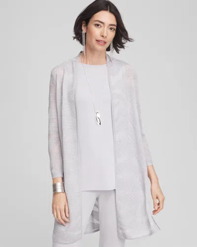 Chico's Travelers Zebra-motif Metallic Cardigan Sweater In Denim In Gray
