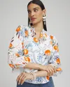 Chico's Tropical Eyelet Sleeve Shirt In Orange Size 16/18 |  In Paradise Lily