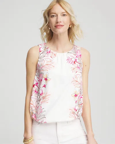 Chico's Tropical Floral Bubble Hem Tee In White