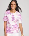 Chico's Tropical Floral Pima Crewneck Tee In White In White