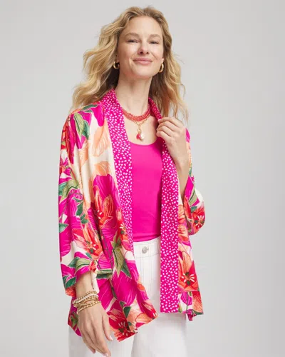 Chico's Tropical Floral Short Kimono In Neutral
