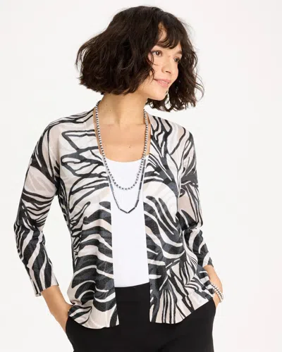 Chico's Tropical Nights Summer Romance Cardigan Sweater In Black In Multi