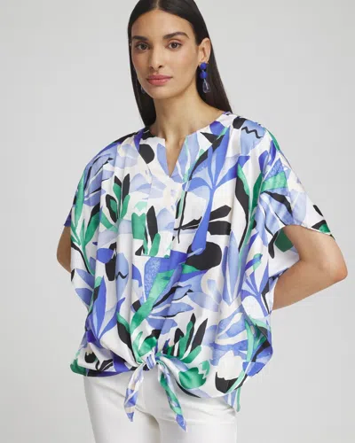 Chico's Tropical Satin Tie-front Tunic Top In Purple Size 12 |  In Purple Nightshade