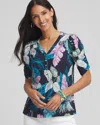 Chico's Tropical Shirred-sleeve Henley Tee In Blue