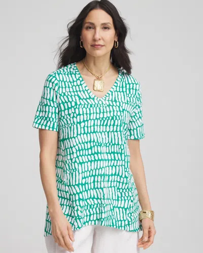 Chico's Tropical Short Sleeve Forward-seam Tee In Green