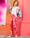 Chico's Tropical Smocked Pull-on Pants In Pink