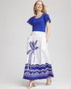 Chico's Tropical Smocked Waist Pull-on Skirt In White In White