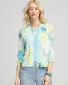 Chico's Tropical Summer Romance Short Cardigan Sweater In Blue In Blue