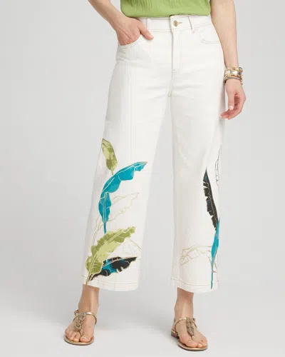 Chico's Tropical Wide Leg Cropped Trouser Jeans In Ecru/white Size 10 |