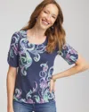 Chico's Tulip Sleeve Pima Tee In Teal Shadow In Multi