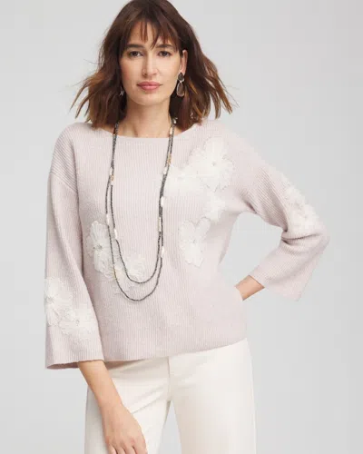 Chico's Tulle Floral Pullover Sweater In Helium Size 20/22 |
