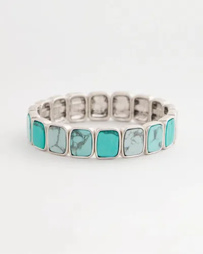 Chico's Turquoise Silvertone Square Stretch Bracelet In Blue