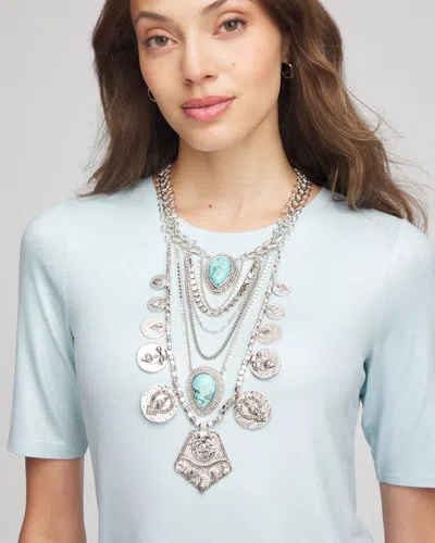 Chico's Turquoise Stone & Coins Statement Necklace In Blue