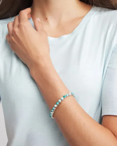 Chico's Turquoise Stone Silvertone Round Stretch Bracelet In Blue
