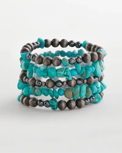 Chico's Turquoise Stone Stretch Set Of Five Beaded Bracelets In Blue