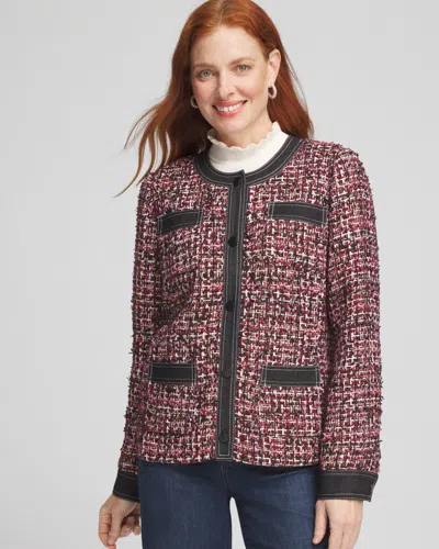 Chico's Tweed & Denim Trim Jacket In Size Xl |  In Red