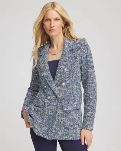 Chico's Tweed Double-breasted Blazer In Blue
