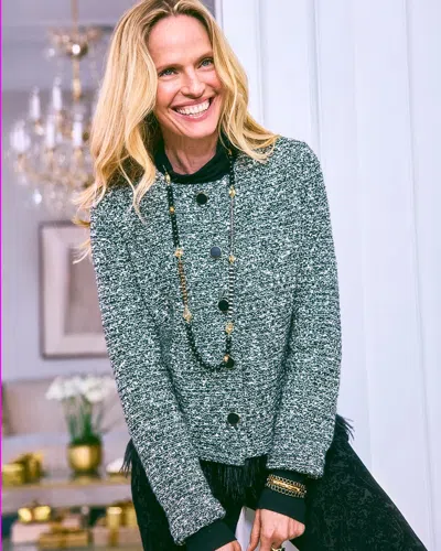 Chico's Tweed Feather Hem Lady Jacket In Black