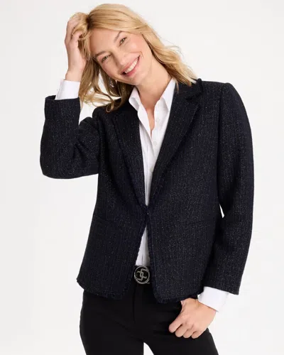 Chico's Tweed Fringe Blazer In Blue In Navy