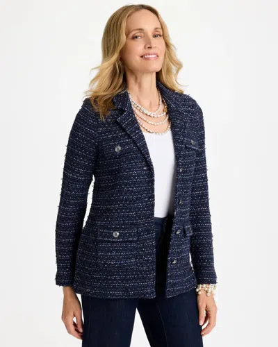 Chico's Tweed Military Sweater Jacket In Blue In Passport Blue