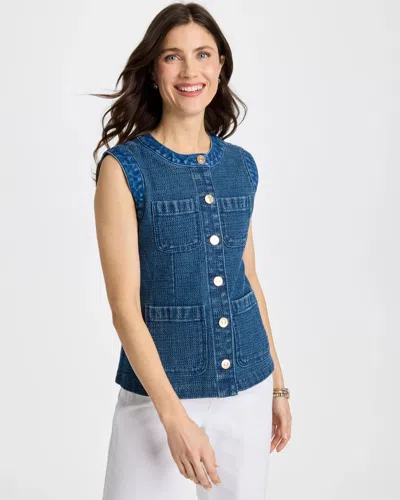Chico's Tweed Mixed Denim Vest In Mist Flower Indigo In Blue