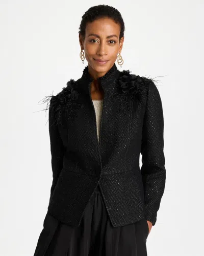 Chico's Tweed Peplum Long Sleeve Jacket In Black